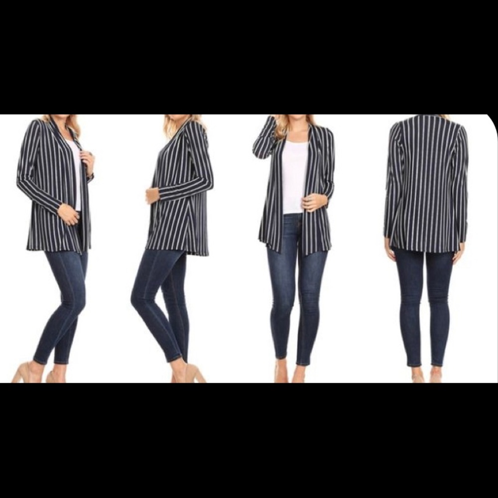 Black & White Striped Long Sleeved Cardigan